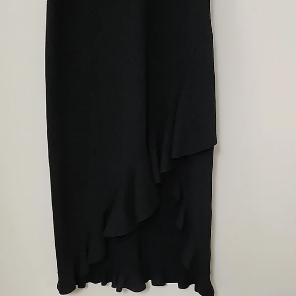 ALC Kellam Black Ribbed Cold Shoulder Ruffle Trim Stretch Knit Midi Dress Large - Picture 11 of 16